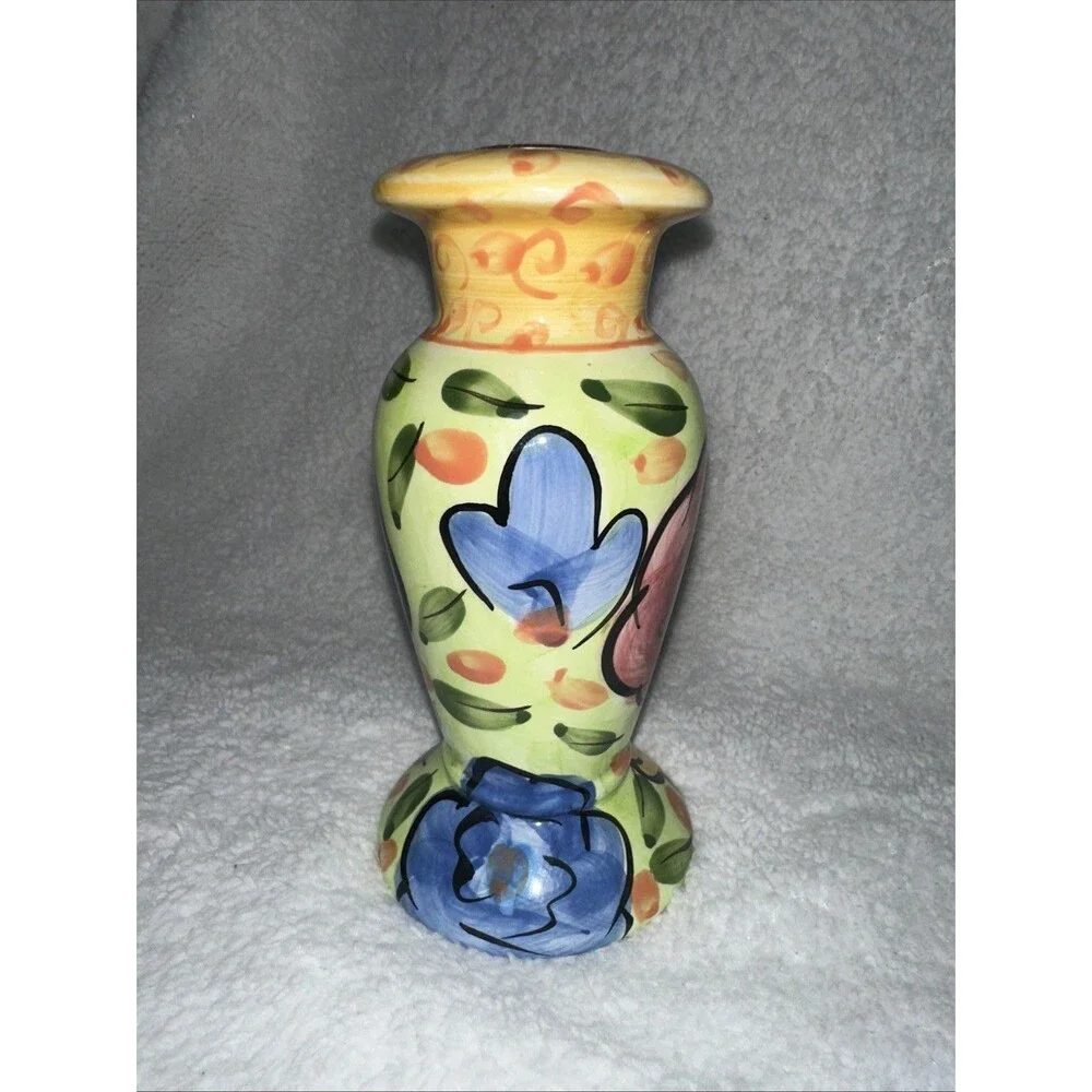 Bella Casa by Ganz 6” Hand Painted Candle Holder Tuscan Floral & Leaves